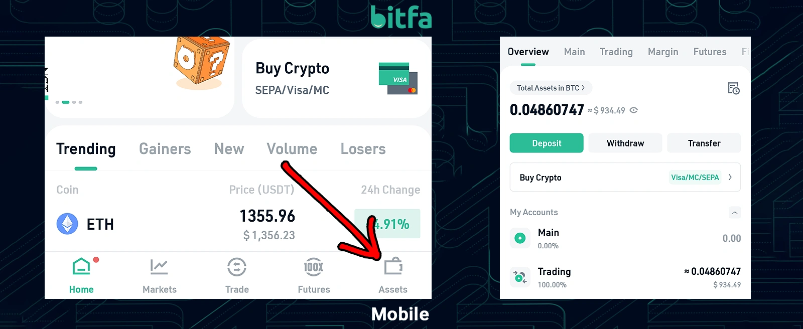 نحوه کار با کیف پول داخلی صرافی کوکوین در موبایل