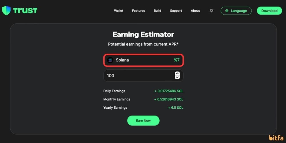 استیک کردن ارز سولانا در تراست ولت