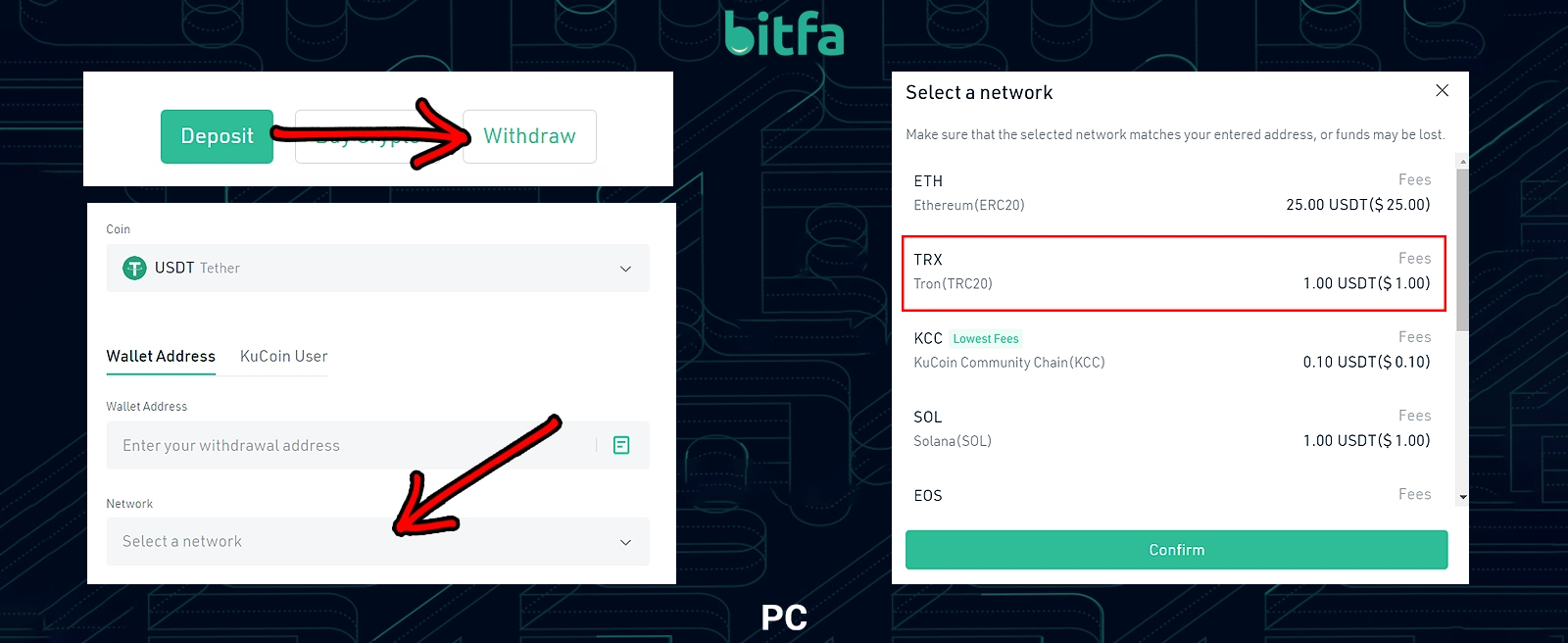 برداشت وجه از کوکوین با کامپیوتر