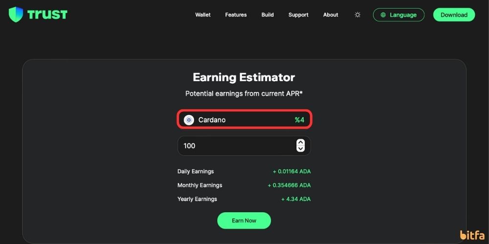 استیک کردن ارز ADA در تراست ولت