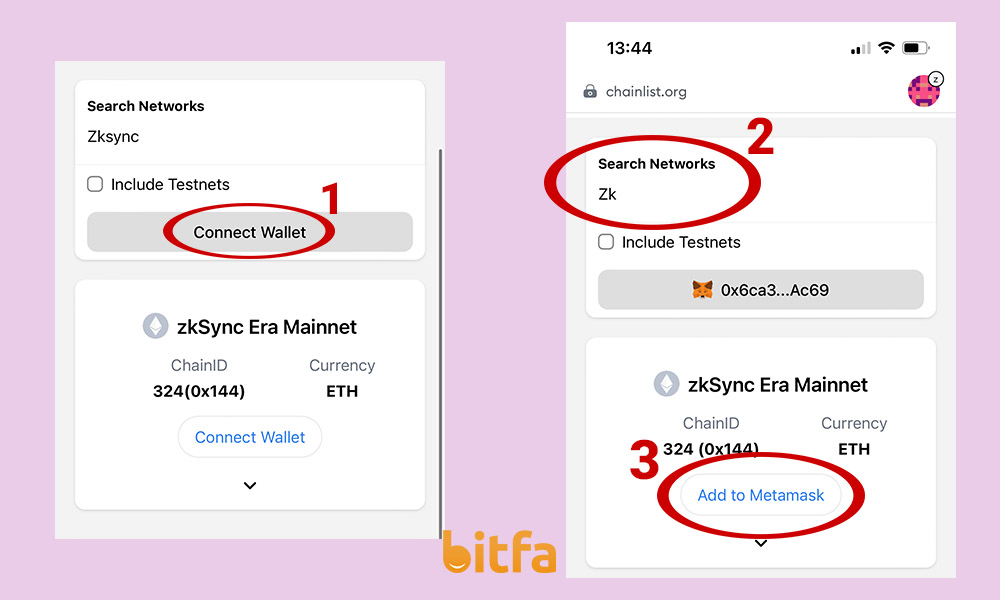 اضافه کردن شبکه zkSync به کیف پول