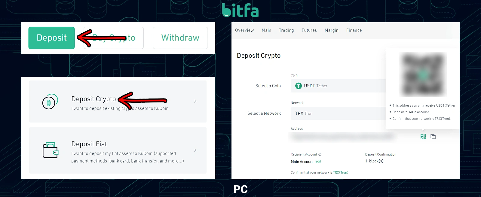 واریز و برداشت وجه از صرافی کوکوین در کامپیوتر