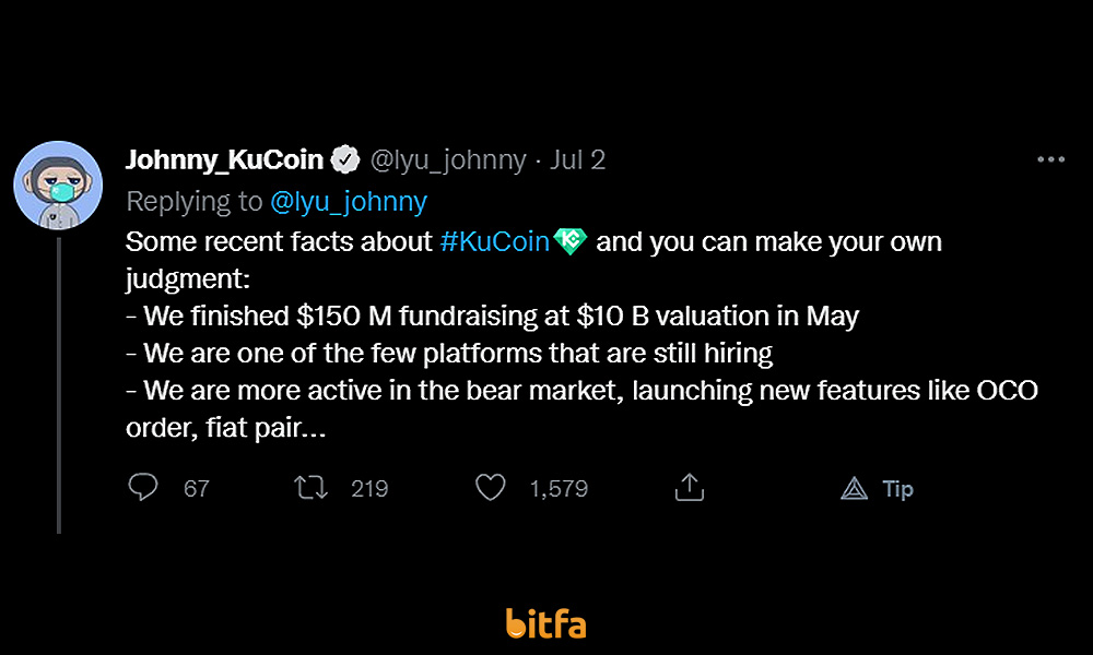 توییت مدیر عامل KuCoin