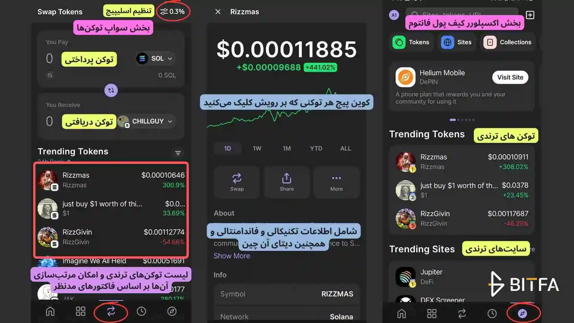 بخش سواپ، فعالیت کیف پول و اکسپلورر در کیف پول فانتوم