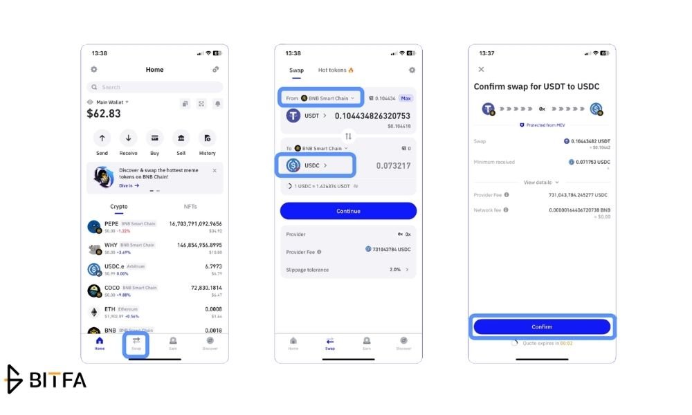 بخش Swap یا تبدیل ارزهای دیجیتال