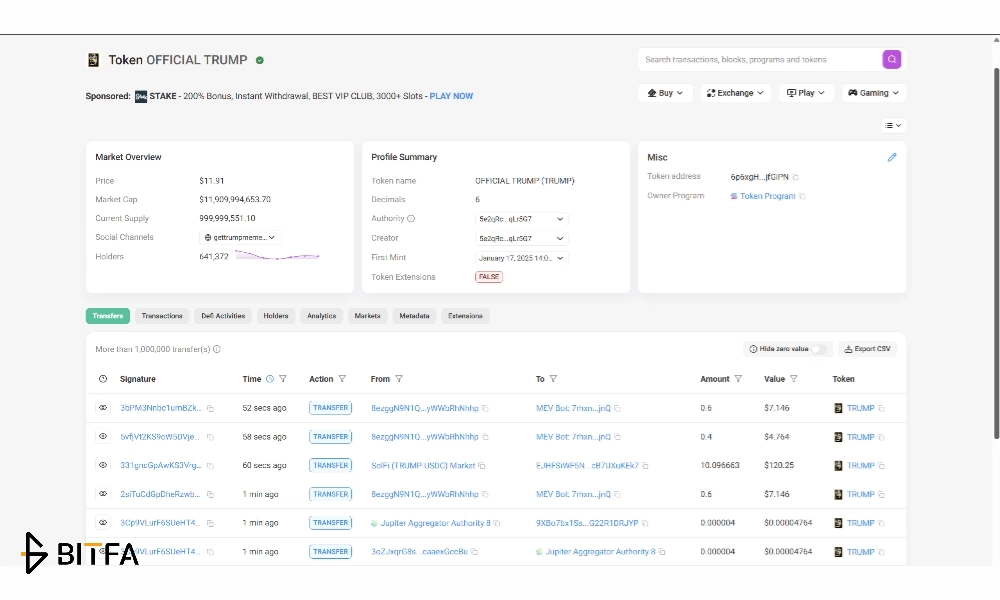 جزئیات توکن در سول اسکن