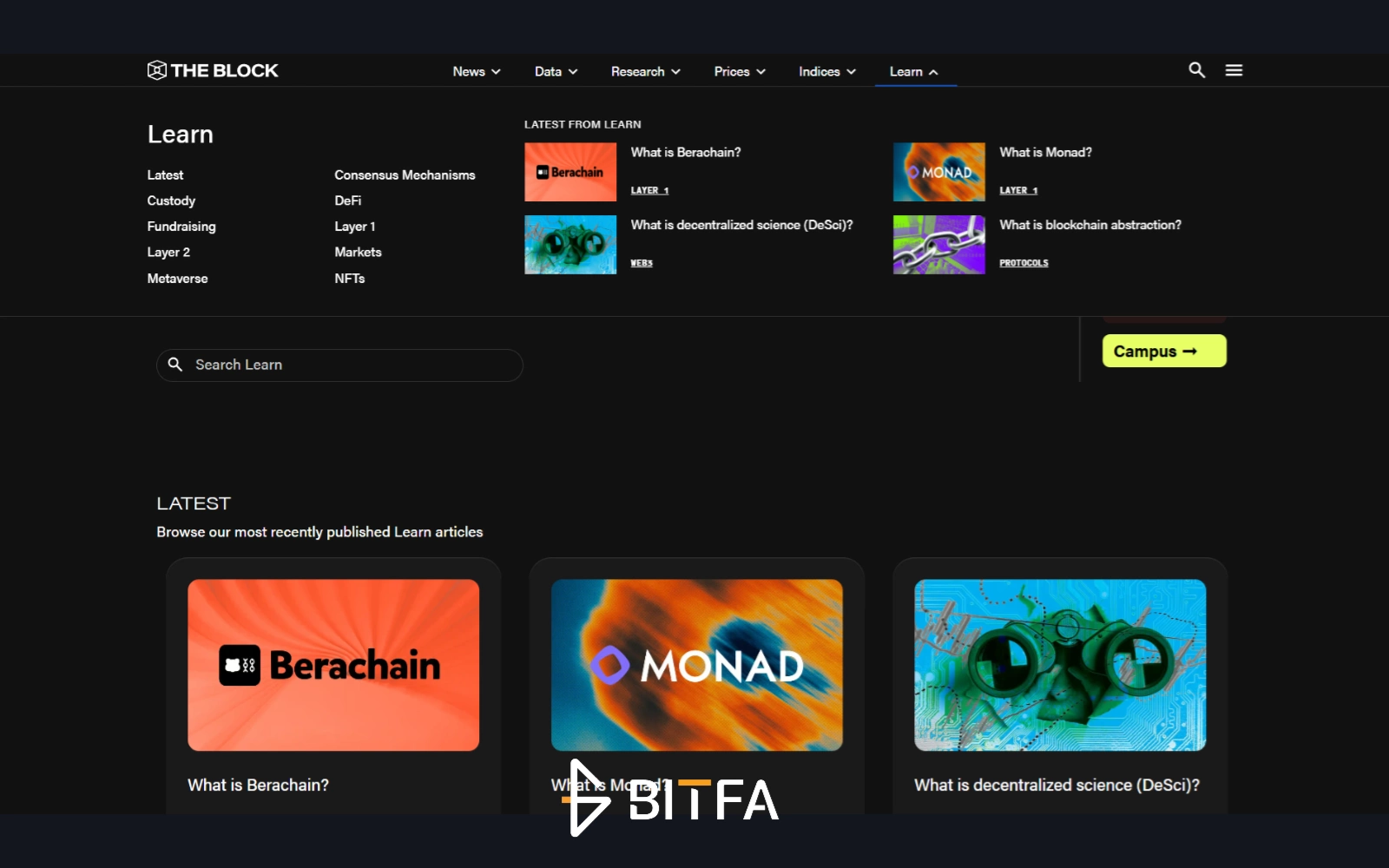 بخش Learn سایت TheBlock