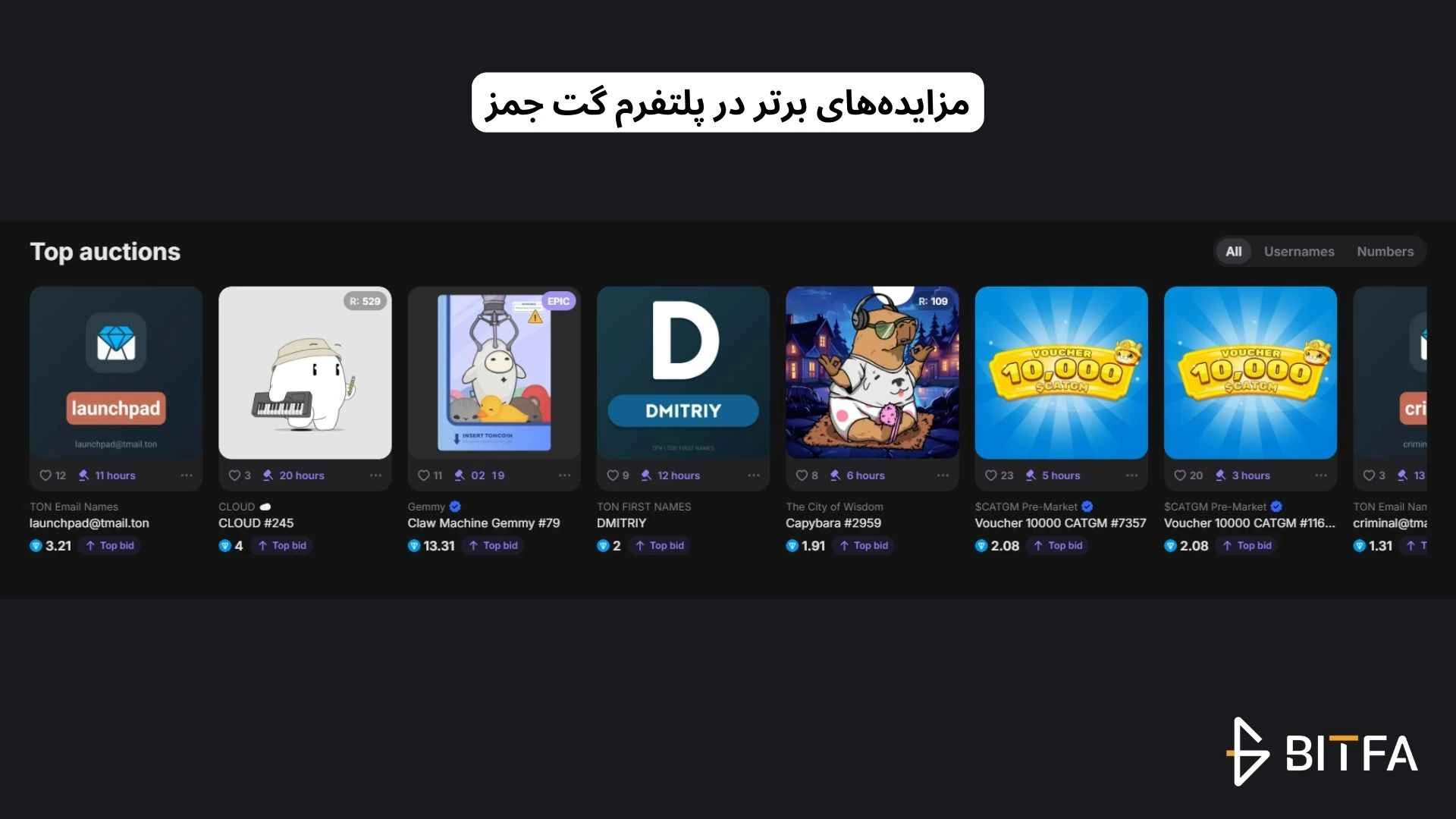 آموزش getgems: بخش مزایده&zwnj;های برتر (Top Auctions) در پلتفرم گت جمز
