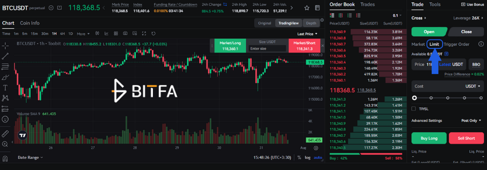 سفارش لیمیت در صرافی توبیت