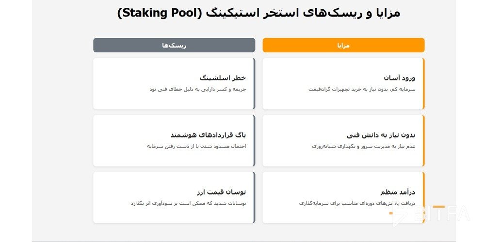 مزایا و ریسک&zwnj;های استخر استیکینگ (Staking Pool)